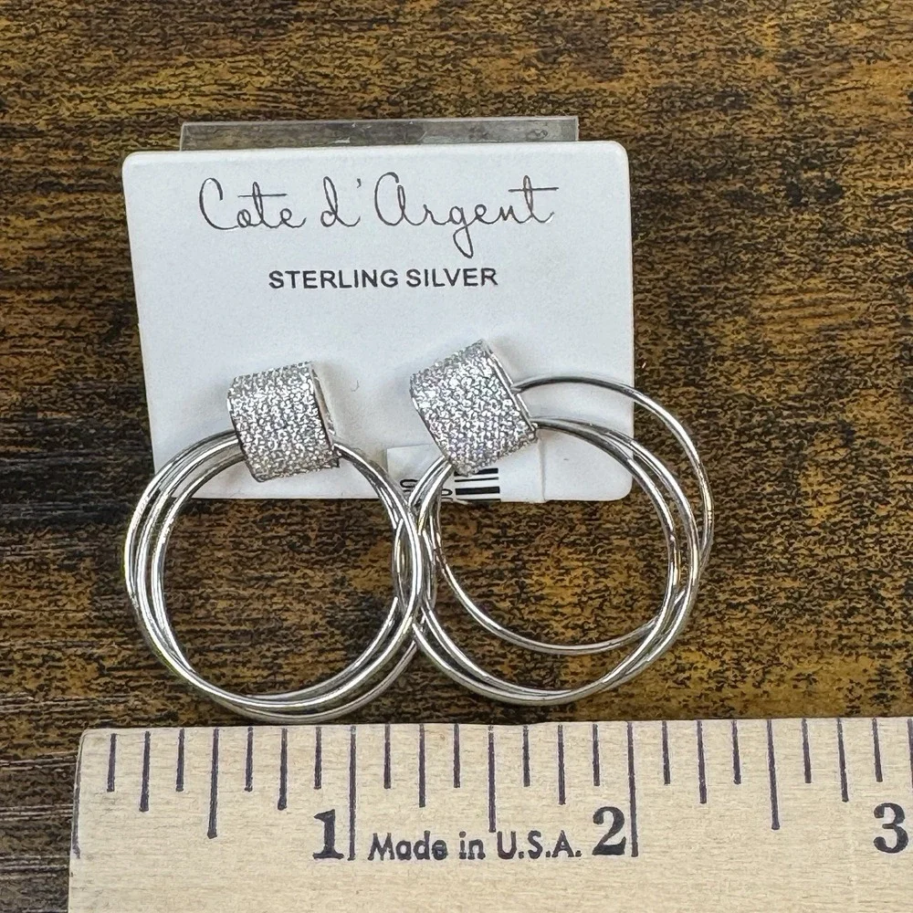 Cate D' Argent Stunning CZ w/‎ Hoop Earrings Sterling Silver NEW